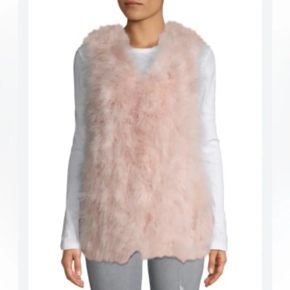 NWT TWINSET Italy genuine feather vest hip length size M in blush powder pink - Picture 12 of 12